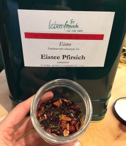 Eistee Pfirsich, Schwarztee, Lebensfreude, Donauwörth, Teeladen, offener Tee
